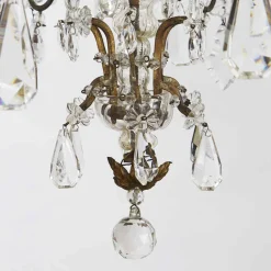 Pamono Brass and Crystal Candle Chandelier, 19th Century><noscript><img width=
