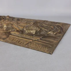 Clearance Pamono Brass and Embossed Sheet Metal High Relief Panel with Holy Family Painting, 1940s
