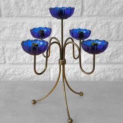 Pamono Brass and Glass Candelabra by Gunnar Ander for Ystad-Metall, Sweden, 1960s> Candleholders