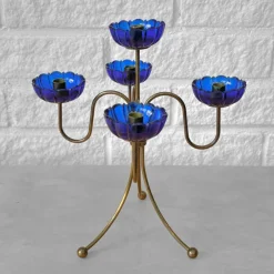 Pamono Brass and Glass Candelabra by Gunnar Ander for Ystad-Metall, Sweden, 1960s> Candleholders