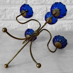 Pamono Brass and Glass Candelabra by Gunnar Ander for Ystad-Metall, Sweden, 1960s><noscript><img width=