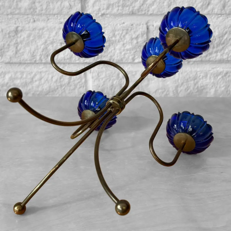 Pamono Brass and Glass Candelabra by Gunnar Ander for Ystad-Metall, Sweden, 1960s> Candleholders