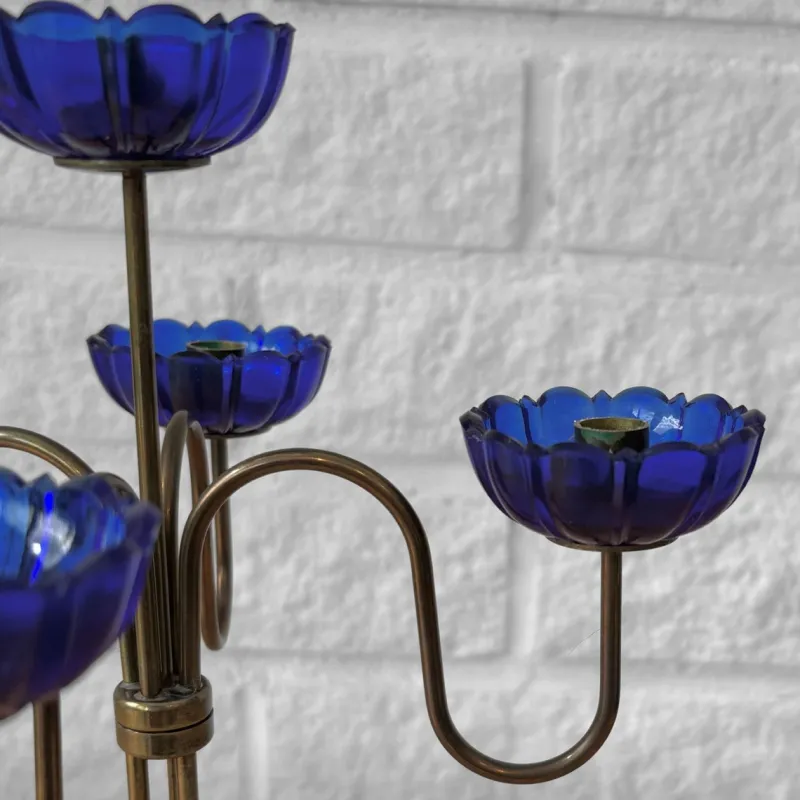 Pamono Brass and Glass Candelabra by Gunnar Ander for Ystad-Metall, Sweden, 1960s> Candleholders