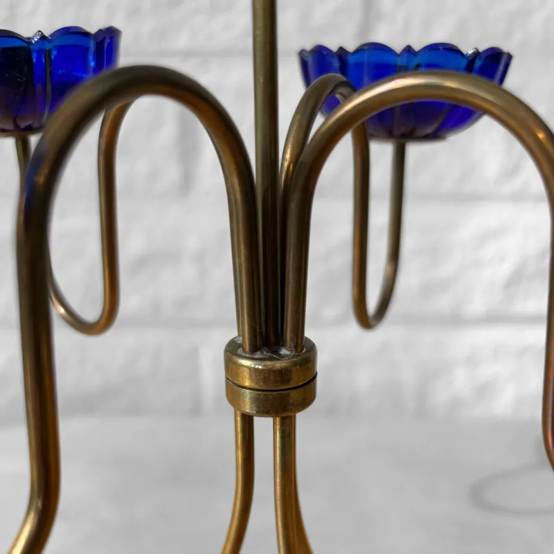 Pamono Brass and Glass Candelabra by Gunnar Ander for Ystad-Metall, Sweden, 1960s> Candleholders