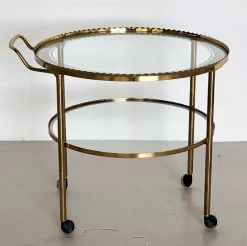 Pamono Brass and Glass Serving Cart from Vereinigte Werkstätten Collection, 1960s> Serving Bar Carts & Trolleys