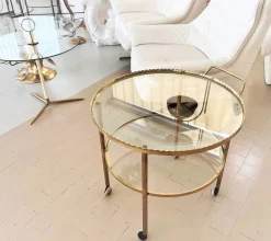 Pamono Brass and Glass Serving Cart from Vereinigte Werkstätten Collection, 1960s> Serving Bar Carts & Trolleys