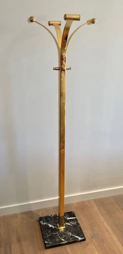 Pamono Brass and Marble Coat Rack, 1970s> Racks, Hooks & Valets