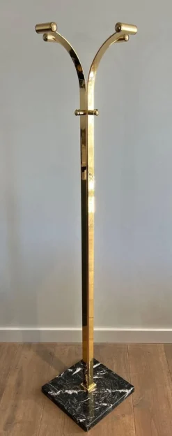 Pamono Brass and Marble Coat Rack, 1970s><noscript><img width=
