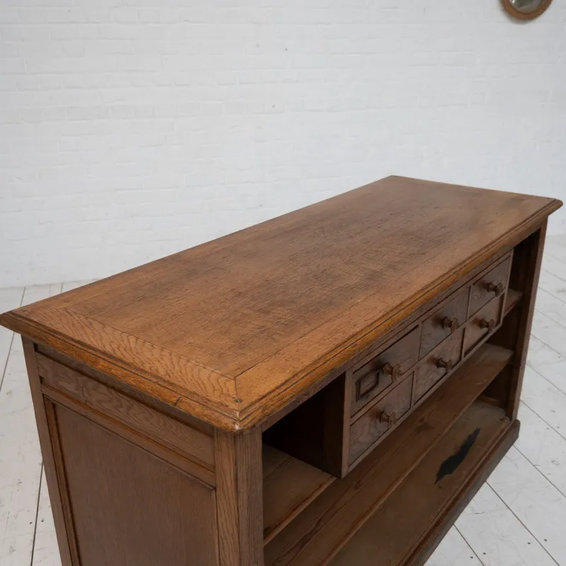 Pamono Brass and Oak Counter, 1930> Worktables & Workbenches