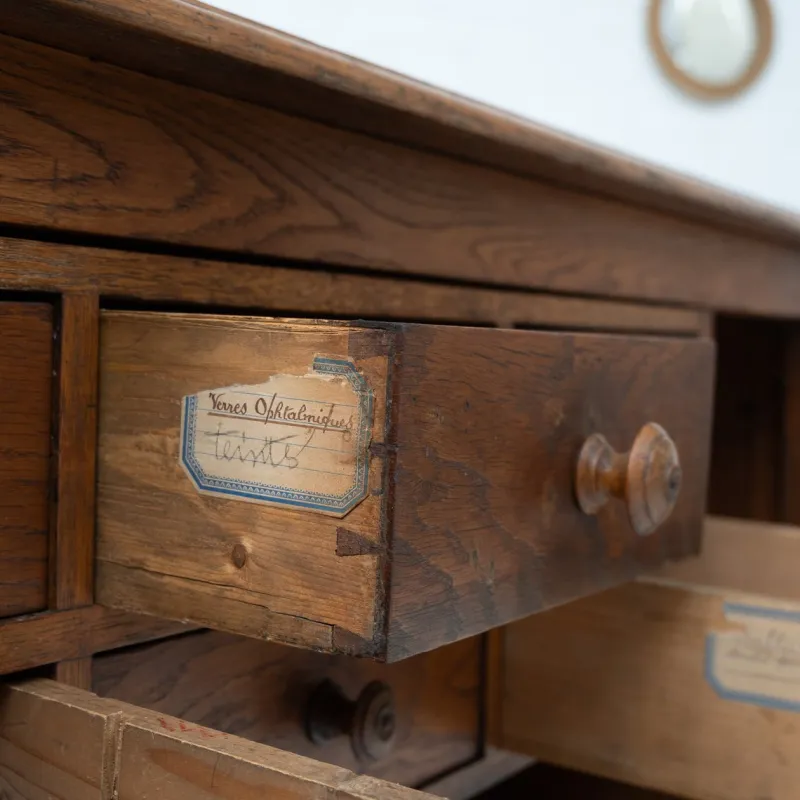 Pamono Brass and Oak Counter, 1930> Worktables & Workbenches