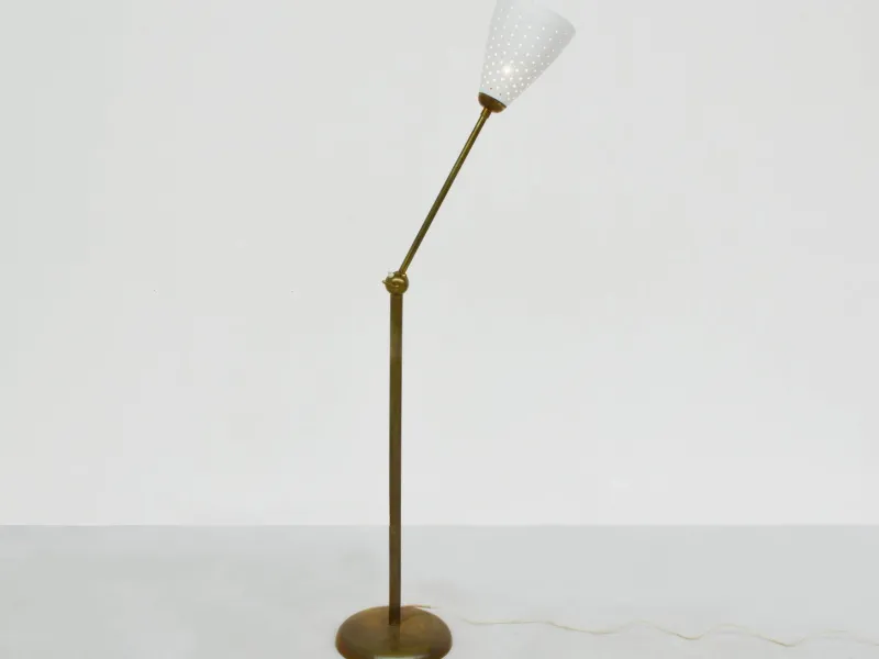 Pamono Brass and Perforated Metal Adjustable Floor Lamp from BAG Turgi, Switzerland, 1950s> Floor Lamps