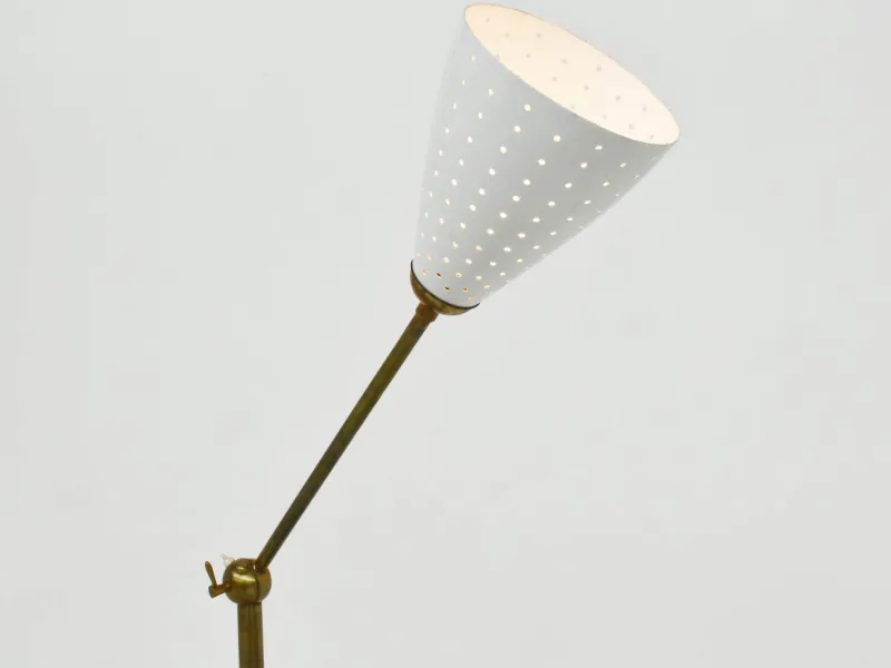 Pamono Brass and Perforated Metal Adjustable Floor Lamp from BAG Turgi, Switzerland, 1950s> Floor Lamps