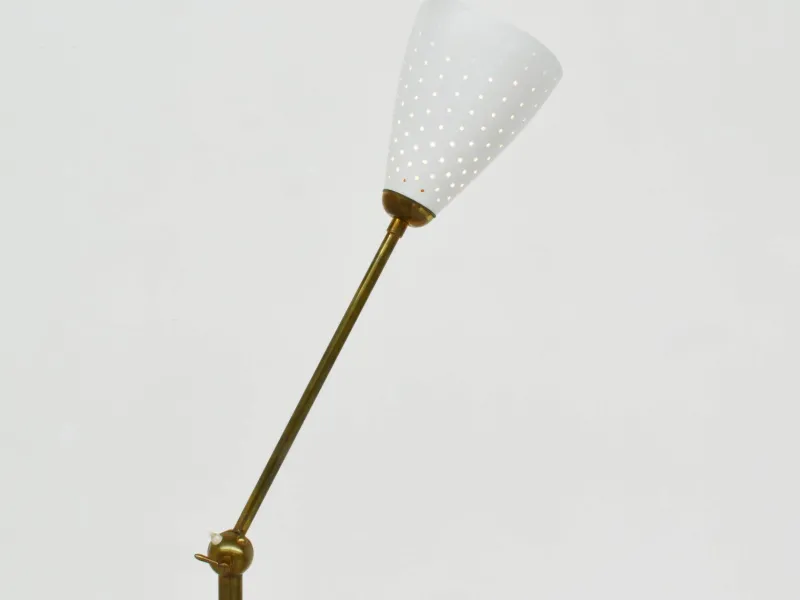 Pamono Brass and Perforated Metal Adjustable Floor Lamp from BAG Turgi, Switzerland, 1950s> Floor Lamps