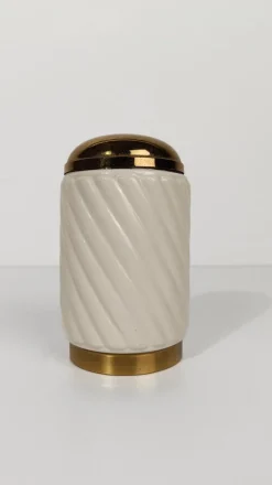 Pamono Brass and Ribbed Ivory Ceramic Cocktail Set in the style of Tommaso Barb, 1970s, Set of 3><noscript><img width=