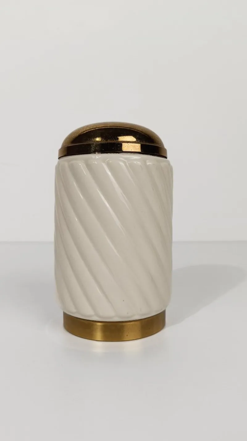 Pamono Brass and Ribbed Ivory Ceramic Cocktail Set in the style of Tommaso Barb, 1970s, Set of 3> Dinnerware Accessories