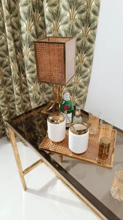 Pamono Brass and Ribbed Ivory Ceramic Cocktail Set in the style of Tommaso Barb, 1970s, Set of 3><noscript><img width=
