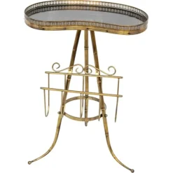 Pamono Brass and Wood Magazine Rack, 1950s> Magazine Racks