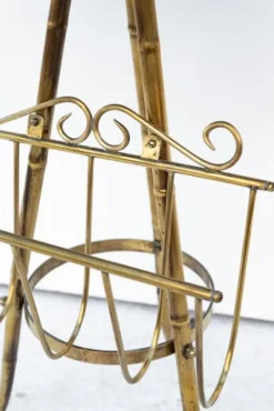 Pamono Brass and Wood Magazine Rack, 1950s><noscript><img width=