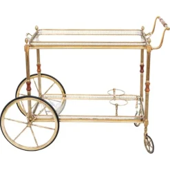 Pamono Brass Bar Cart with Glass Tops, France, 1950s> Serving Bar Carts & Trolleys