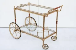 Pamono Brass Bar Cart with Glass Tops, France, 1950s> Serving Bar Carts & Trolleys