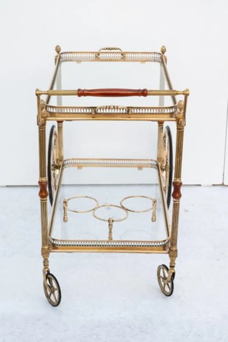 Pamono Brass Bar Cart with Glass Tops, France, 1950s> Serving Bar Carts & Trolleys