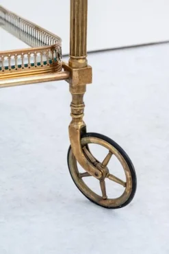 Pamono Brass Bar Cart with Glass Tops, France, 1950s><noscript><img width=