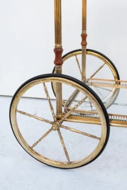 Pamono Brass Bar Cart with Glass Tops, France, 1950s><noscript><img width=