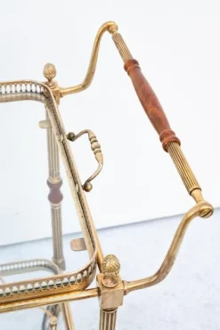 Pamono Brass Bar Cart with Glass Tops, France, 1950s><noscript><img width=