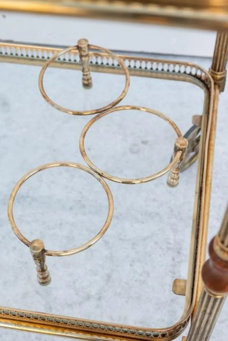 Pamono Brass Bar Cart with Glass Tops, France, 1950s> Serving Bar Carts & Trolleys