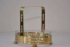 Outlet Pamono Brass Basket with Original Glass, 1910