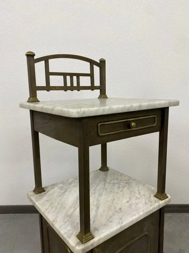 Sale Pamono Brass Bedside Table with Marble Top, 1920s
