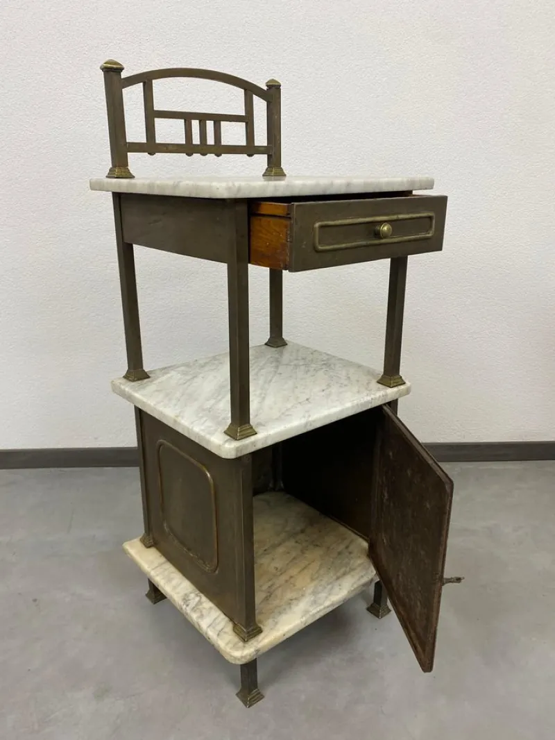 Sale Pamono Brass Bedside Table with Marble Top, 1920s