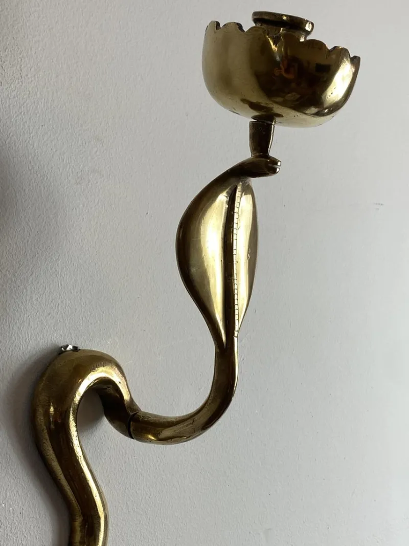 Outlet Pamono Brass Cobra Wall Candleholder, 1970s