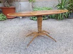 Pamono Brass Coffee Table with Oval Brown Marble Top, 1950s> Coffee & Side Tables