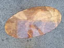 Pamono Brass Coffee Table with Oval Brown Marble Top, 1950s><noscript><img width=