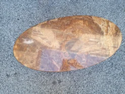 Pamono Brass Coffee Table with Oval Brown Marble Top, 1950s><noscript><img width=