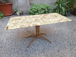 Hot Pamono Brass Coffee Table with Rectangular Brown Marble Top, 1950s