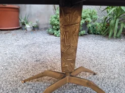Hot Pamono Brass Coffee Table with Rectangular Brown Marble Top, 1950s