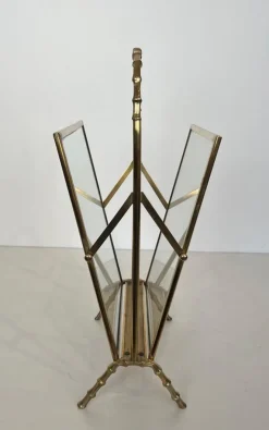 Pamono Brass Faux Bamboo Magazine Rack by Maison Baguès><noscript><img width=