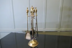 Outlet Pamono Brass Fireside Tools on Stand, 1960, Set of 5