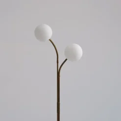 Pamono Brass Floor Lamp with Adjustable Arms and Opaline Glass Globes, 1950s><noscript><img width=