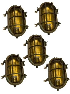 Pamono Brass Garden Nautical Sconces, 1940s, Set of 5> Garden Lighting