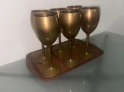 Pamono Brass Goblets with Tray, 1920><noscript><img width=