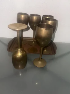Pamono Brass Goblets with Tray, 1920><noscript><img width=