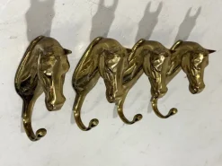 Discount Pamono Brass Horse Coat Hooks, 1960s, Set of 4