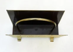Pamono Brass Magazine Rack attributed to Peerage Brass, England, 1960s><noscript><img width=