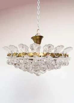 Pamono Brass Pendant Light with Crystal Balls and Leaves, 1960> Ceiling Lights