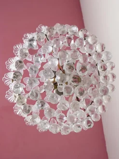 Pamono Brass Pendant Light with Crystal Balls and Leaves, 1960> Ceiling Lights