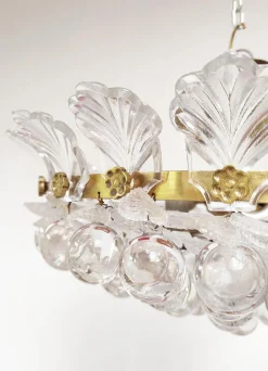 Pamono Brass Pendant Light with Crystal Balls and Leaves, 1960><noscript><img width=