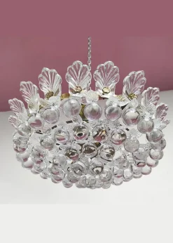 Pamono Brass Pendant Light with Crystal Balls and Leaves, 1960><noscript><img width=